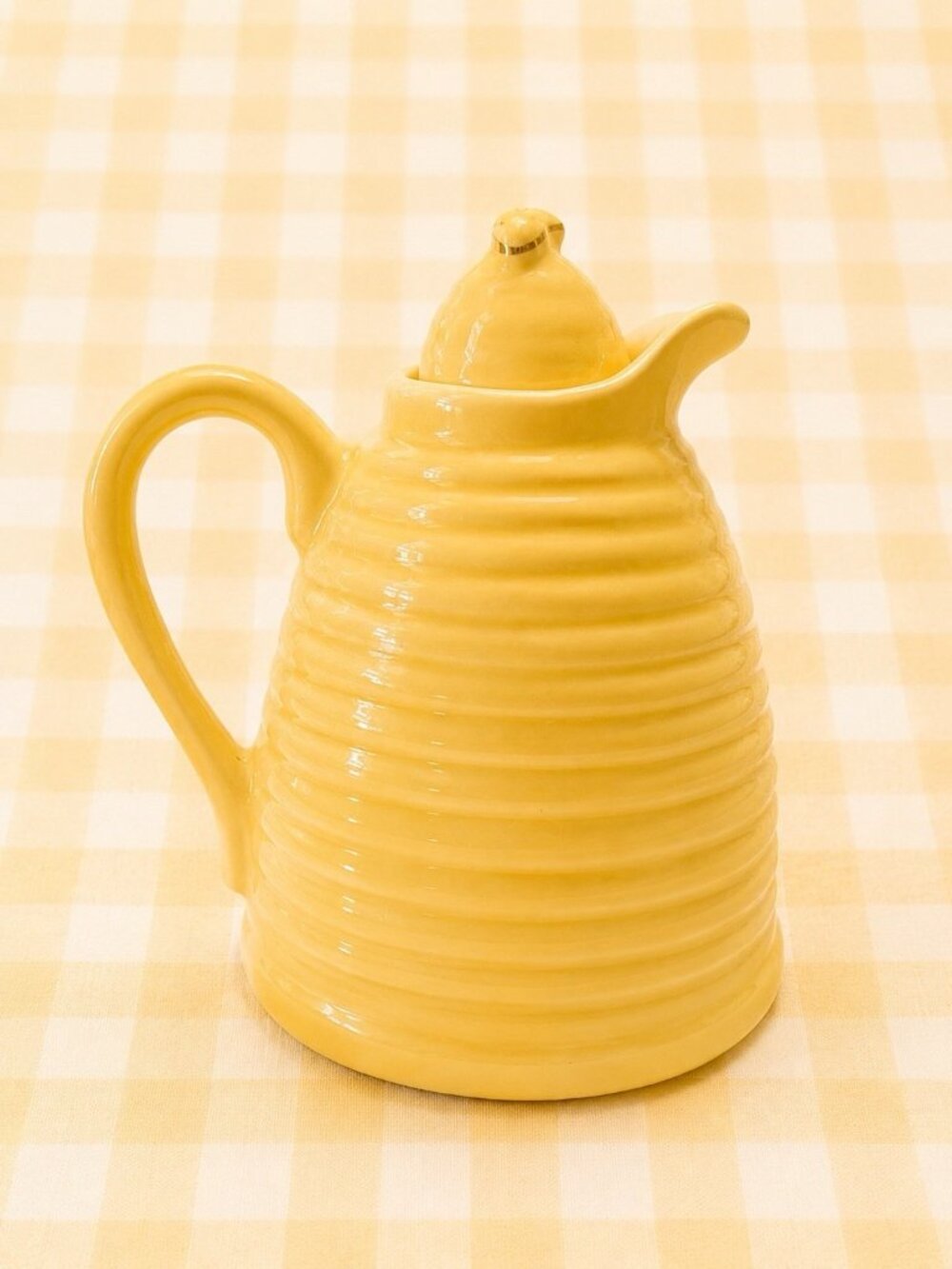 Vintage Beehive Honey Pot Yellow Ceramic Gold Bee Details 4.5” - Picture 4 of 10